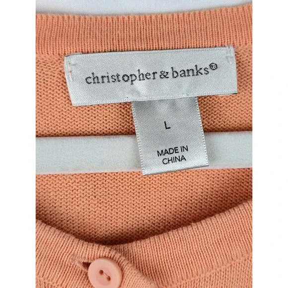 Christopher Banks 100% Cotton Button Cardigan Peach Size L Knit Preppy Office - Picture 6 of 10